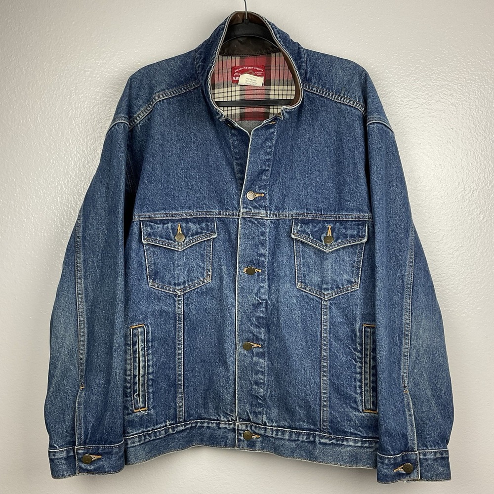 Marlboro Country Store Leather Collar Denim  Trucker Jacket Size XL